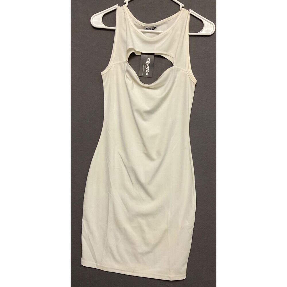 Zeagoo White Stretch Cutout Bodycon Dress Sleeveless Women's Size S NWT